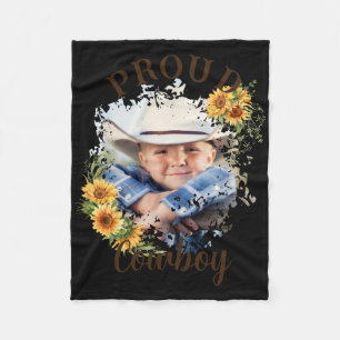 Cowboy Photo Text Sunflower Accent T Shirt  Fleece Blanket