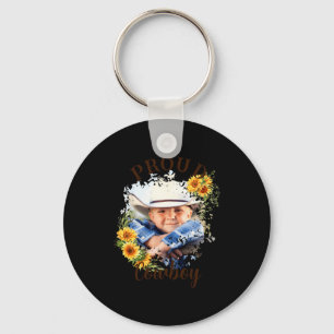 Cowboy Photo Text Sunflower Accent T Shirt Key Ring