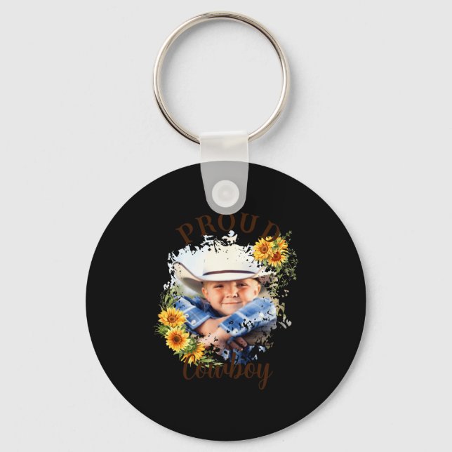 Cowboy Photo Text Sunflower Accent T Shirt  Key Ring (Front)