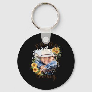 Cowboy Photo Text Sunflower Accent T Shirt Key Ring