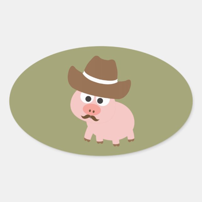 Cowboy Pig Oval Sticker (Front)