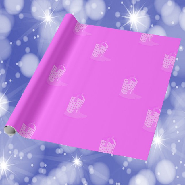 Cowboy Pink Boots Cowgirl Pattern Wrapping Paper (Wrapping paper with a pink cowboy boot pattern.)
