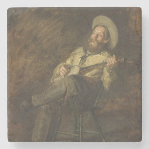 Cowboy Playing the Banjo and Singing Bluegrass Stone Coaster