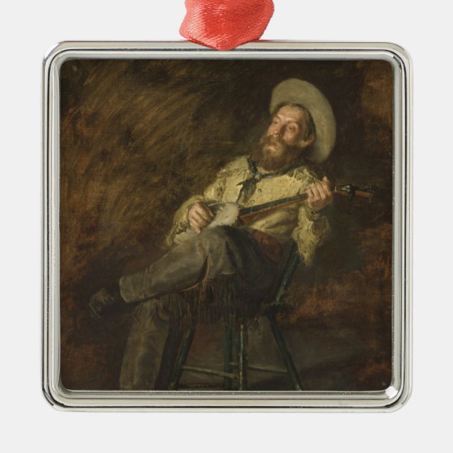 Cowboy Playing the Banjo and Singing Country Music Metal Tree Decoration (Front)