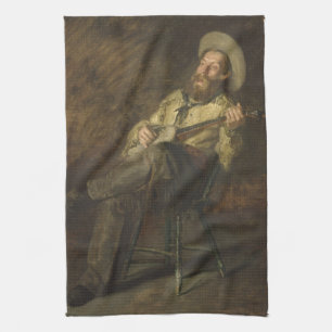 Cowboy Playing the Banjo and Singing Country Music Tea Towel