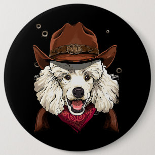 Cowboy Poodle Western Rodeo Cowboy Hat and Bandann 6 Cm Round Badge