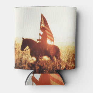 Cowboy Portrait USA Flag Theme. Can Cooler