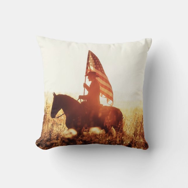 Cowboy Portrait USA Flag Theme. Cushion (Front)