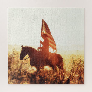 Cowboy Portrait USA Flag Theme. Jigsaw Puzzle