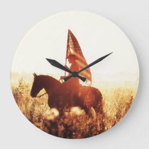 Cowboy Portrait USA Flag Theme. Large Clock