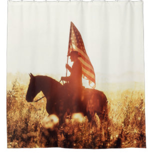 Cowboy Portrait USA Flag Theme. Shower Curtain