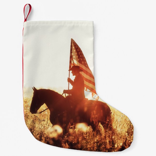 Cowboy Portrait USA Flag Theme. Small Christmas Stocking (Front)
