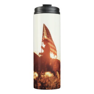 Cowboy Portrait USA Flag Theme. Thermal Tumbler