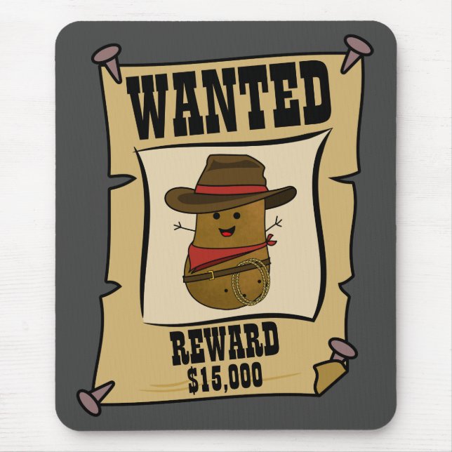 Cowboy Potato Wanted Poster Mouse Mat (Front)