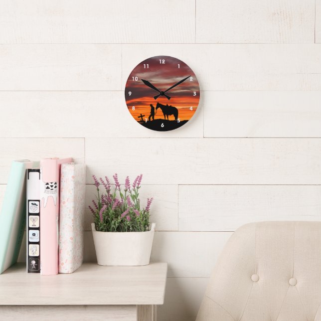 Cowboy Prayer Silhouette Wall Clock (Reading Room)