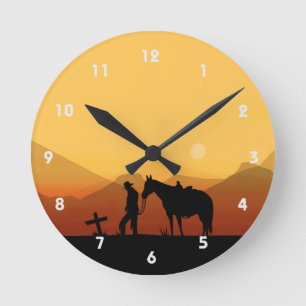 Cowboy Prayer Silhouette Wall Clock