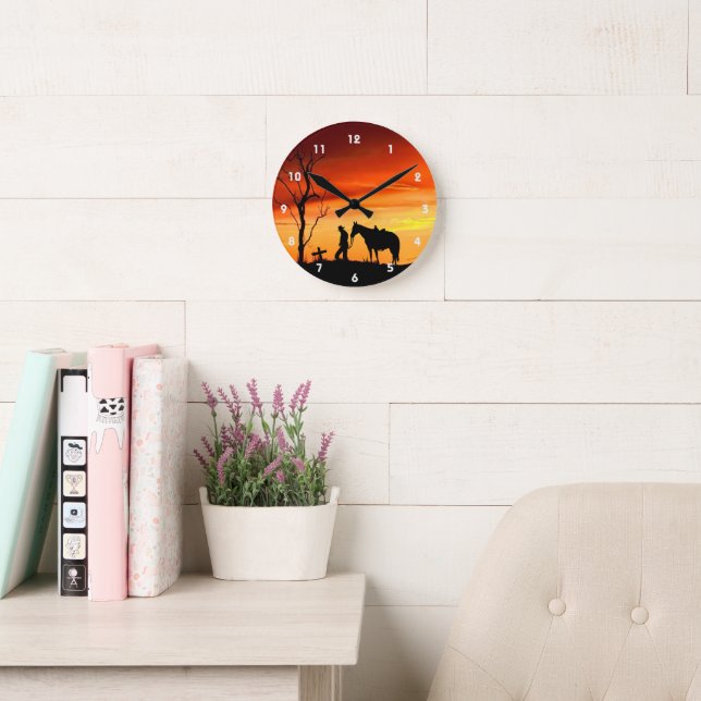 Cowboy Prayer Silhouette Wall Clock (Reading Room)