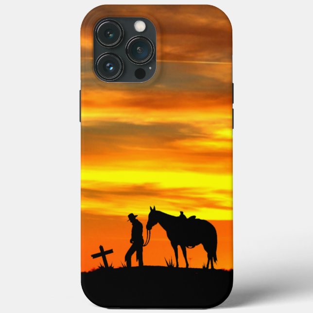 Cowboy Prayer Silhouette with Sunset iPhone case (Back)