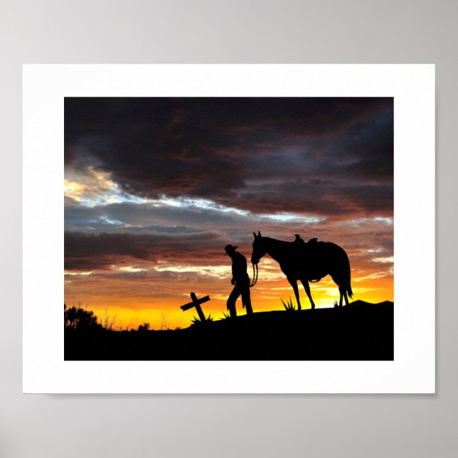 Cowboy Prayer Silhouette With Sunset Poster (Front)