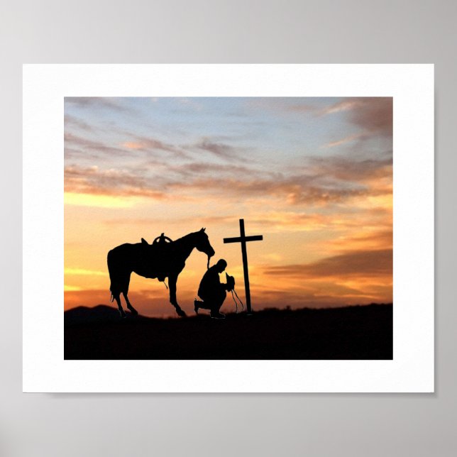 Cowboy Prayer Silhouette With Sunset Poster (Front)
