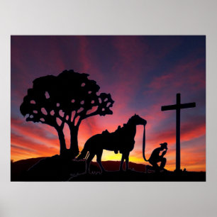 Cowboy Praying at the Cross Christian Western Art Poster