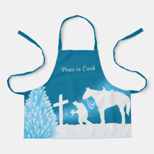 Cowboy Praying Snow Scene Western Christmas (S) Apron