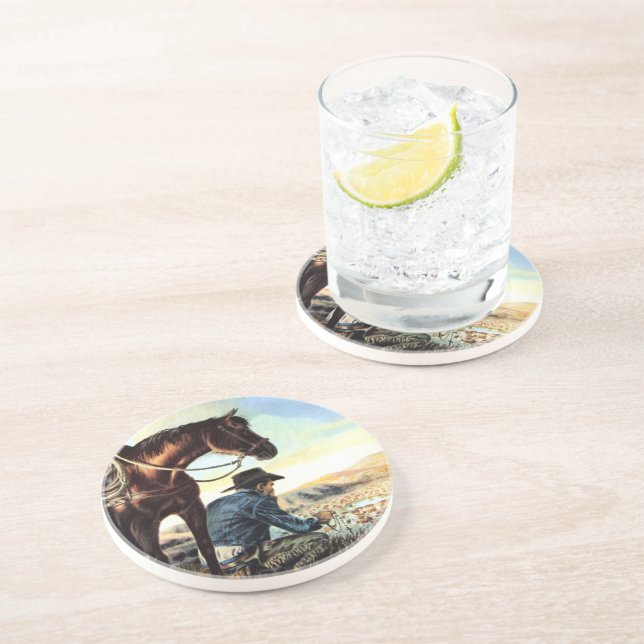 Cowboy Praying The Holy Rosary Custom Coaster (Side)