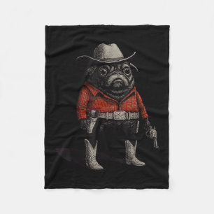 Cowboy Pug Dog Funny Western Outfit Red Pug Cowboy Fleece Blanket