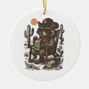 Cowboy Raccoon Funny Western Ceramic Tree Decoration