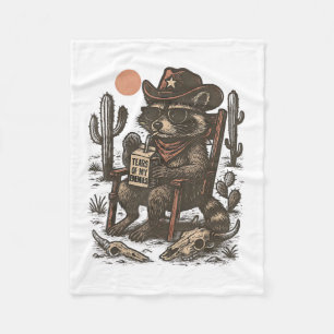 Cowboy Raccoon Funny Western Fleece Blanket
