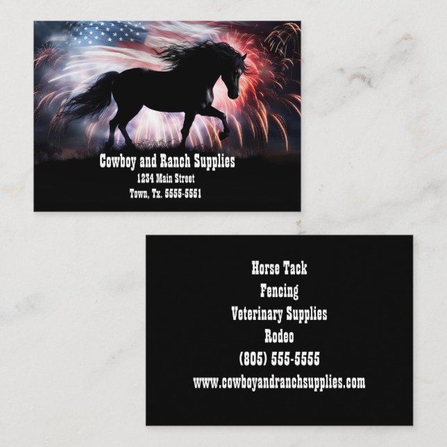Cowboy Ranch Horse Tack Fencing Patriotic Business Card (Front/Back)