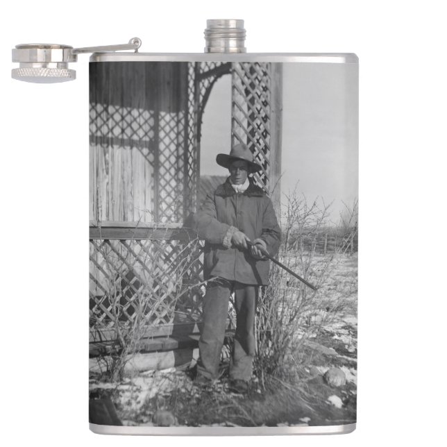 Cowboy Rancher or Canadian Outlaw of Old West Hip Flask (Opened)