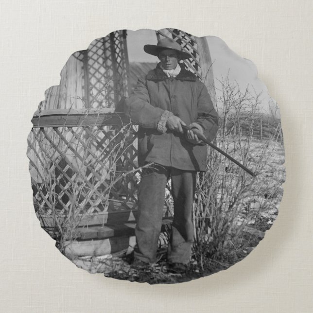 Cowboy Rancher or Canadian Outlaw of Old West Round Cushion (Front)