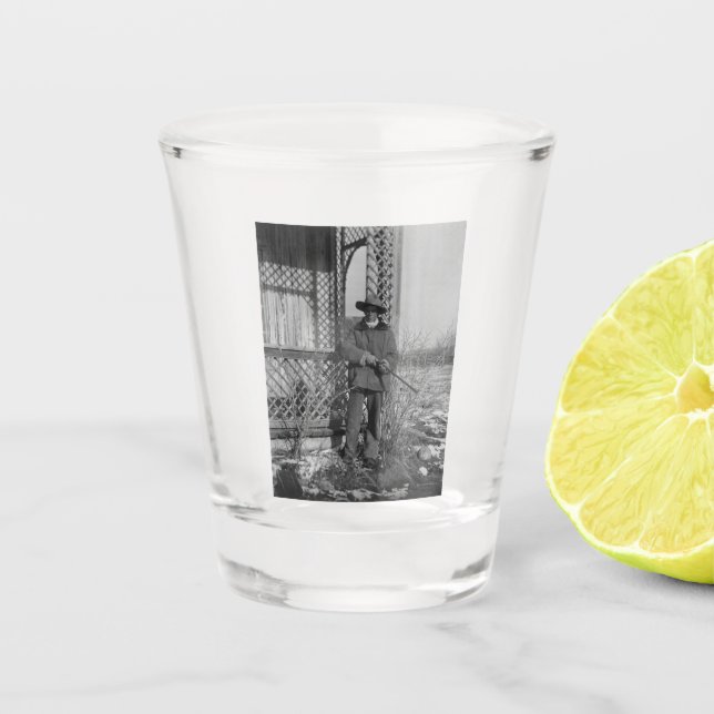 Cowboy Rancher or Canadian Outlaw of Old West Shot Glass (Front)