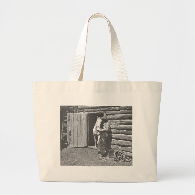 Cowboy reading a letter. large tote bag (Front)