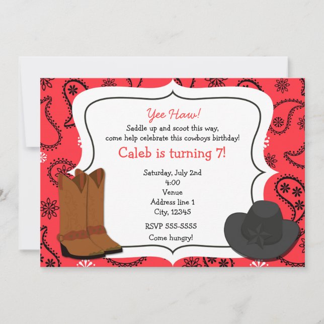 Cowboy Red Bandanna Western Country Invitation (Front)