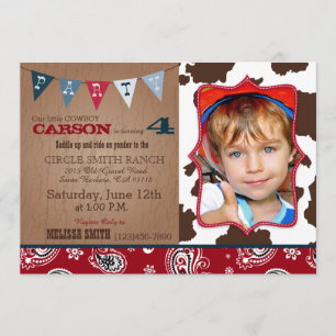 Cowboy Red Bandanna Western Theme Birthday Invitation