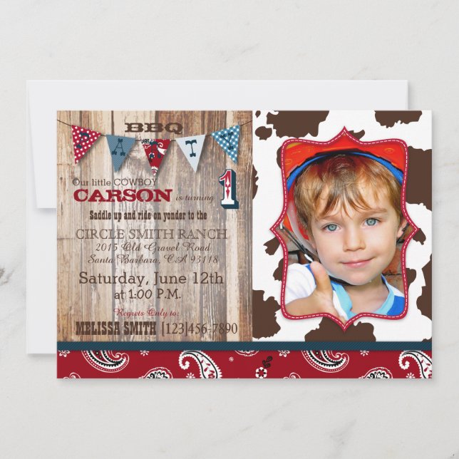 Cowboy Red Bandanna Western Theme Birthday Invitation (Front)