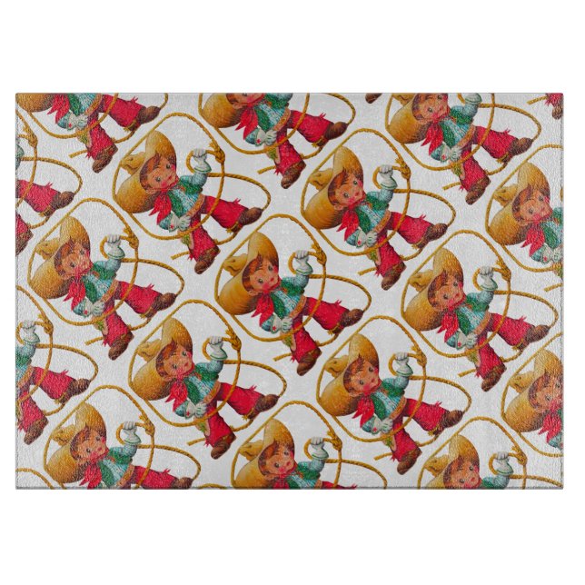 Cowboy Retro Boy Child Cute Western Cutting Board (Front)