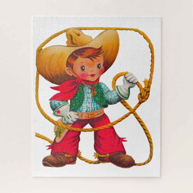 Cowboy Retro Boy Child Cute Western Jigsaw Puzzle (Vertical)