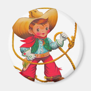 Cowboy Retro Boy Child Cute Western Magnet