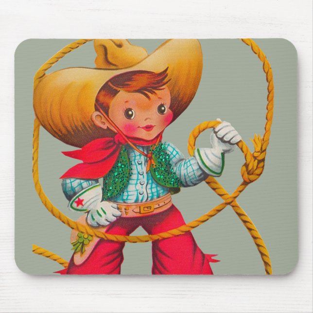 Cowboy Retro Boy Child Cute Western Mouse Mat (Front)
