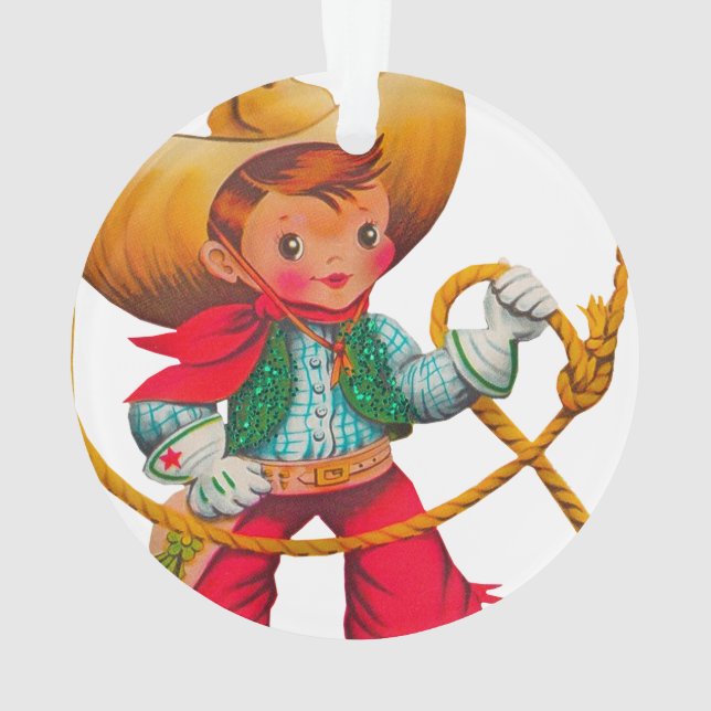 Cowboy Retro Boy Child Cute Western Ornament (Back)