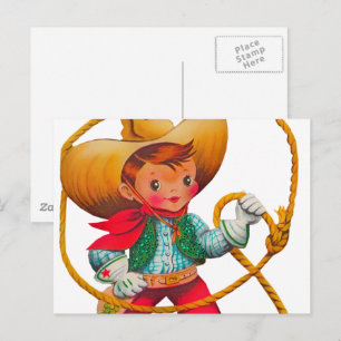 Cowboy Retro Boy Child Cute Western Postcard