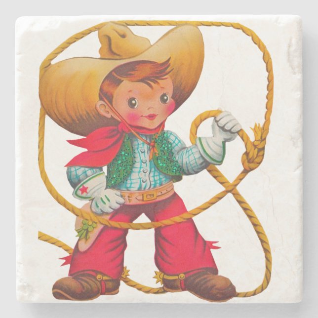 Cowboy Retro Boy Child Cute Western Stone Coaster (Front)