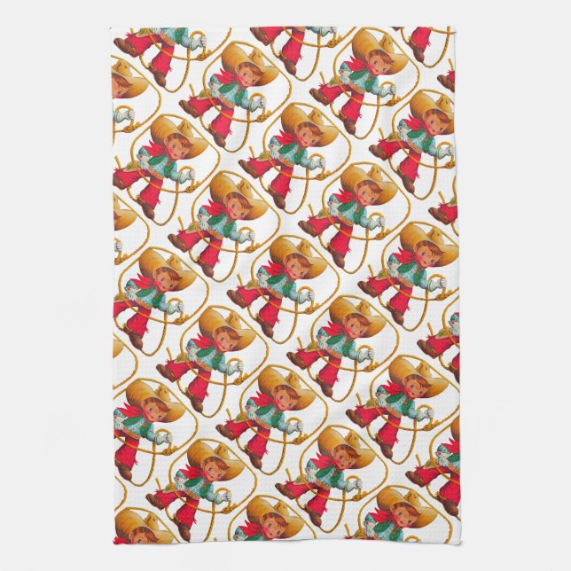 Cowboy Retro Boy Child Cute Western Tea Towel (Vertical)