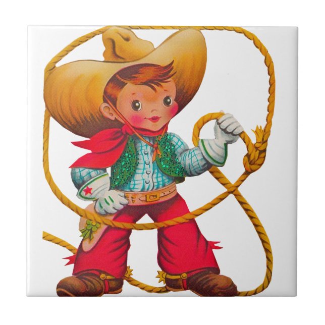 Cowboy Retro Boy Child Cute Western Tile (Front)