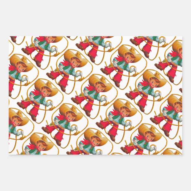 Cowboy Retro Boy Child Cute Western Wrapping Paper Sheet (Front)