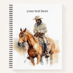 cowboy riding a brown horse too, customisable notebook