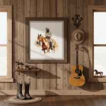 cowboy riding a brown horse too, customisable